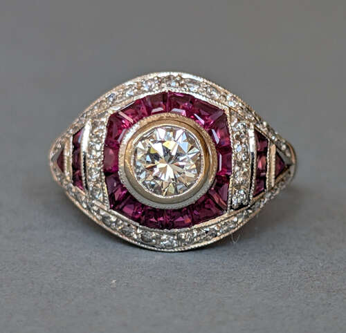 Art Deco 18ct Gold Ruby and Diamond Ring