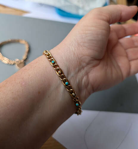 Victorian 15ct gold turquoise pearl chain bracelet