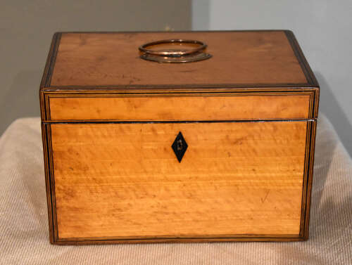 George III satinwood tea chest with trade labels