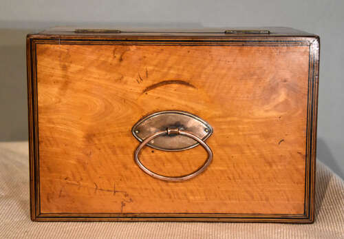 George III satinwood tea chest with trade labels