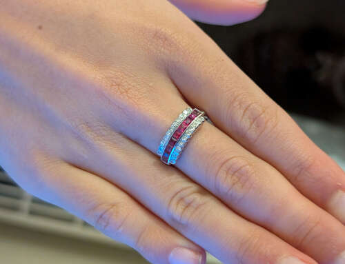 Art Deco half eternity 18ct Gold Platinum Ruby Diamond Ring