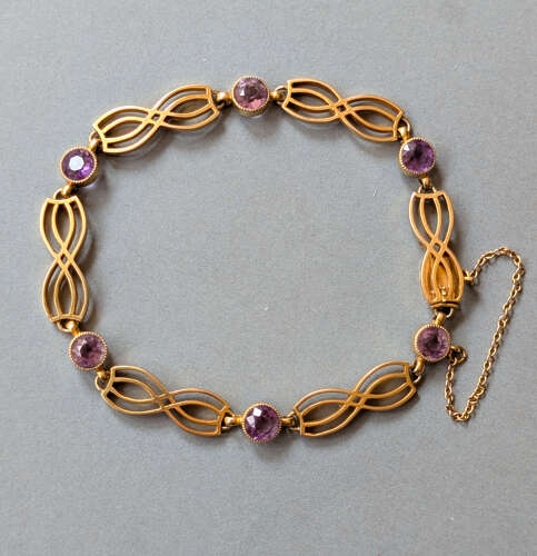 Edwardian 9ct gold amethyst bracelet by Deakin and Francis