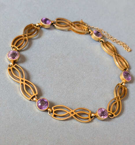 Edwardian 9ct gold amethyst bracelet by Deakin and Francis