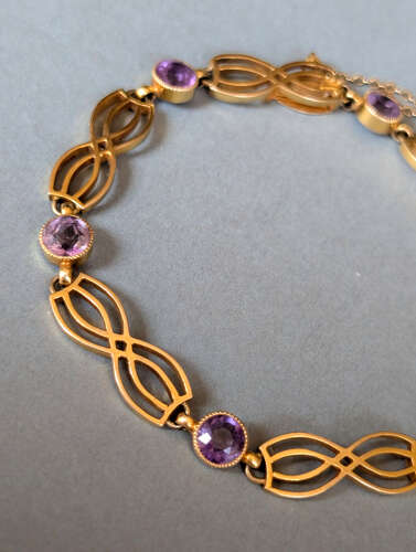 Edwardian 9ct gold amethyst bracelet by Deakin and Francis
