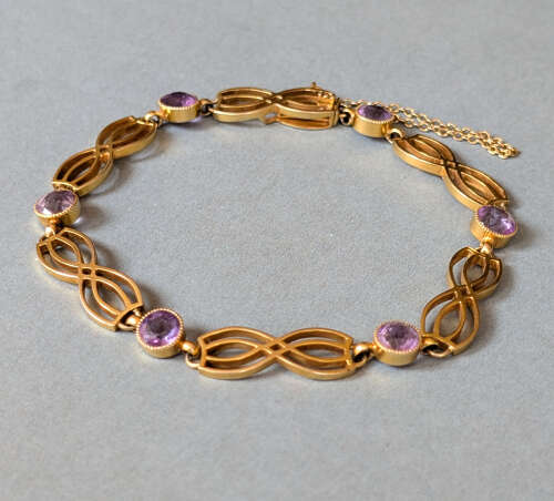 Edwardian 9ct gold amethyst bracelet by Deakin and Francis