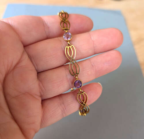 Edwardian 9ct gold amethyst bracelet by Deakin and Francis