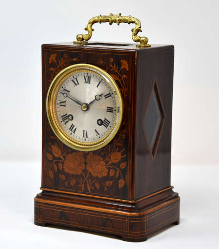 French Rosewood marquetry mantel clock