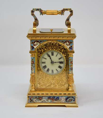 Enamel mounted carriage clock