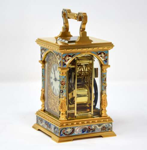 Enamel mounted carriage clock