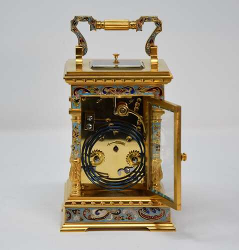 Enamel mounted carriage clock