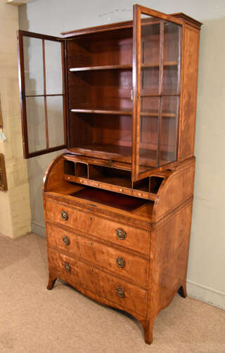 George III Satinwood cylinder secretaire cabinet