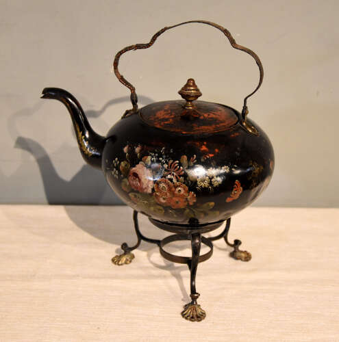 Early 19th century Toleware Kettle on stand