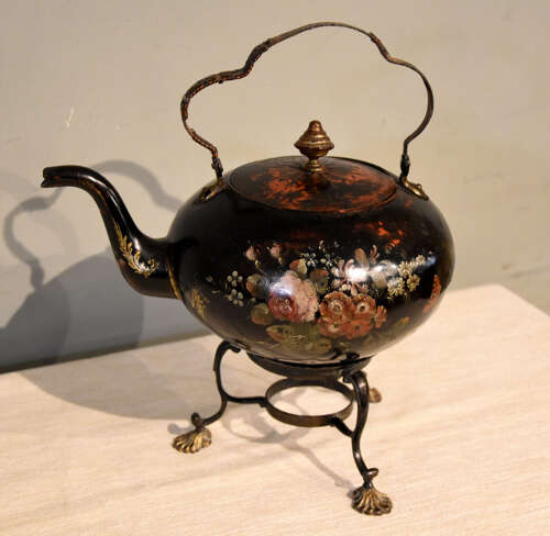 Early 19th century Toleware Kettle on stand