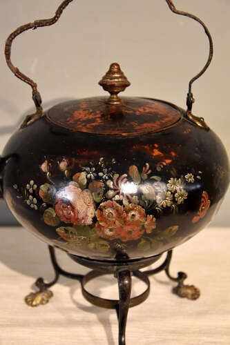 Early 19th century Toleware Kettle on stand
