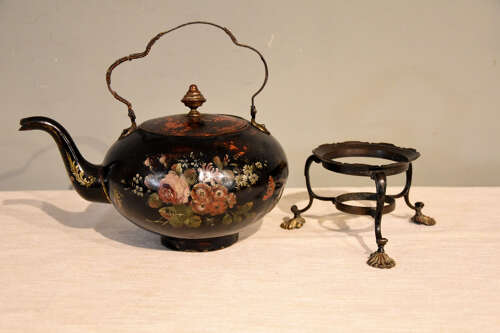 Early 19th century Toleware Kettle on stand