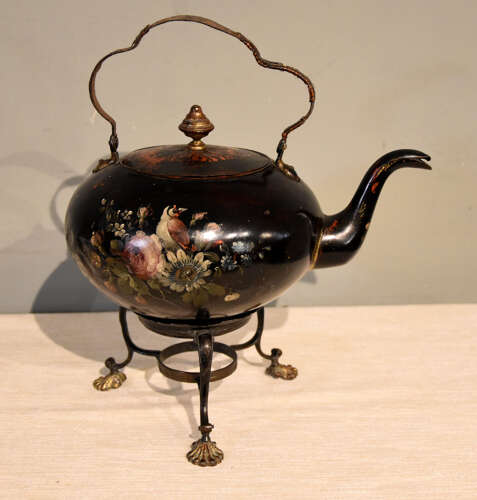 Early 19th century Toleware Kettle on stand
