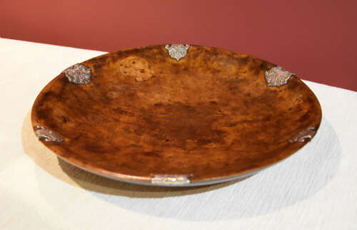 Silver mounted burr walnut maple bowl