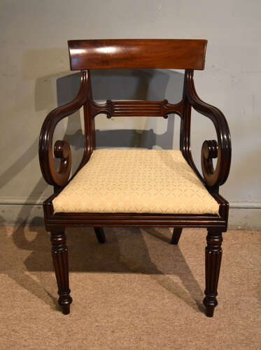 Regency period mahogany scroll armchair