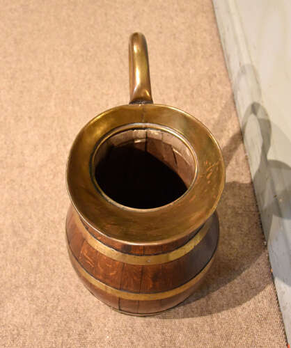 Large Victorian oak and brass bound pitcher jug