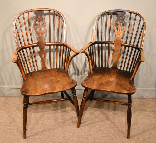 Welsh elm high back Windsor armchairs